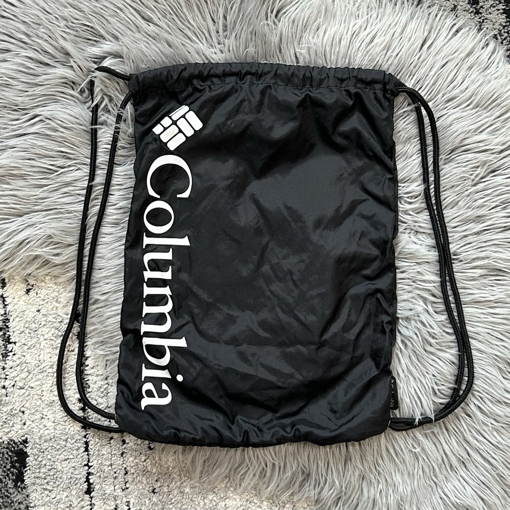 Columbia Drawstring Bag Black 11x17 White Lettering
